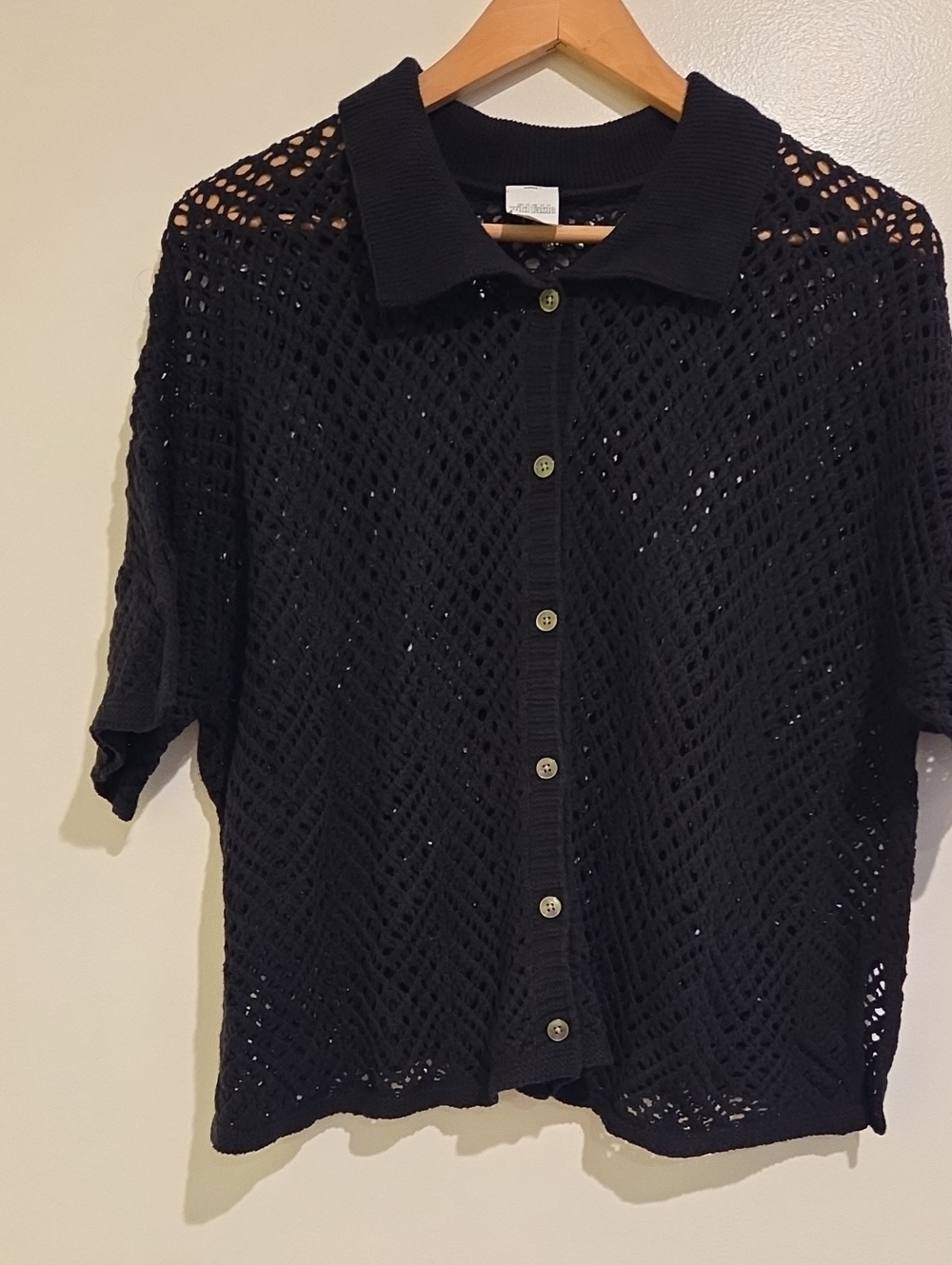 wild fable Black Open-Knit Button Down Shirt